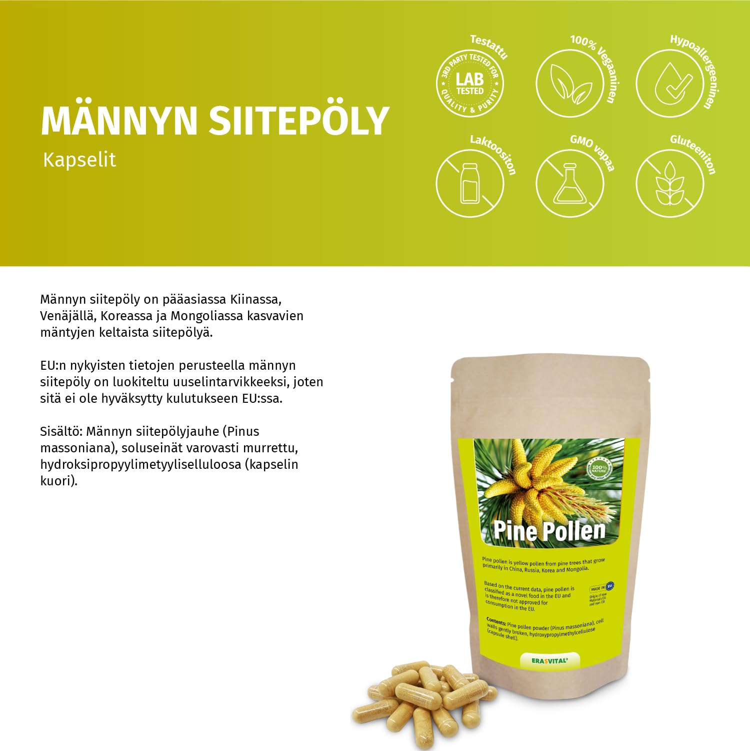 Pinien Pollen Kapseln Wildsammlung Zellwandgebrochen vegetarische Kapselhülle (540 stück (1er Pack))