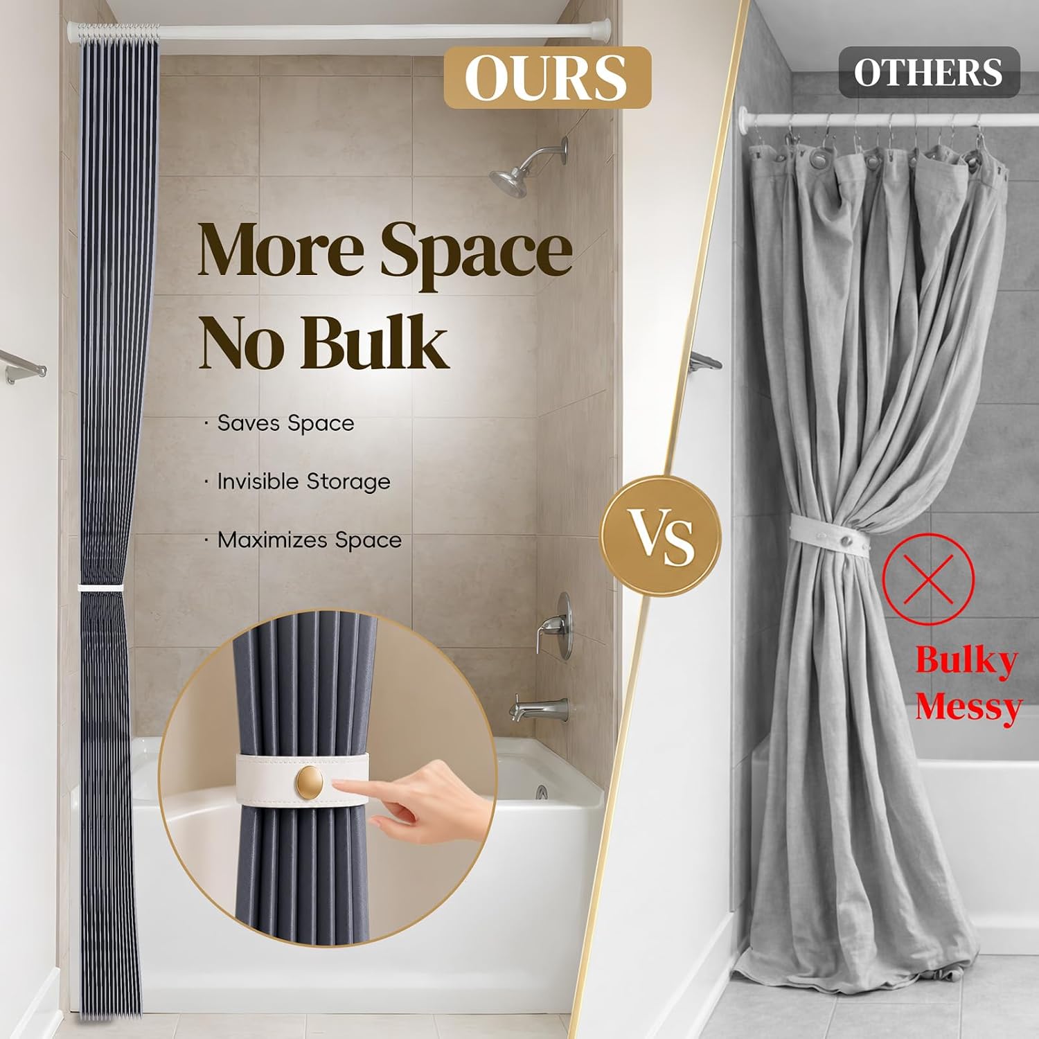 AJAZZ Magnetic Folding Shower Curtains Fabric Polyester Material Waterproof Shower Curtain Suitable for Family Hotel Homestay (Dark Grey,72" W x 78" L) 1 Panel image 5