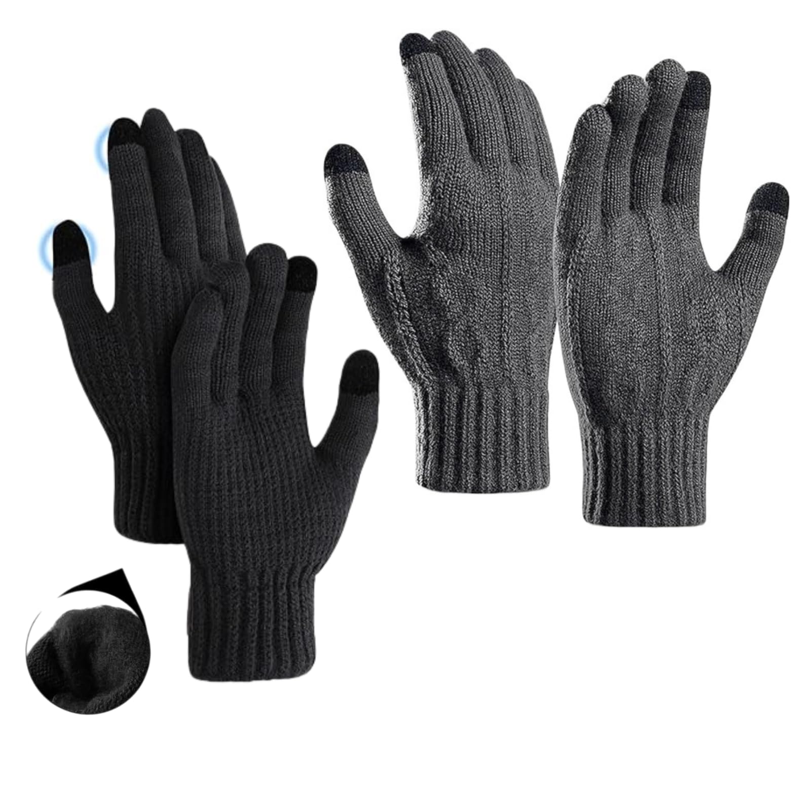 GUANGDAOVOD 2 Pair Thermal Winter Gloves for Women, Thick Knitted Touch Screen Gloves with Fleece Lining Warm Stretchy Glove for Driving Running Cycling Hiking Skiing