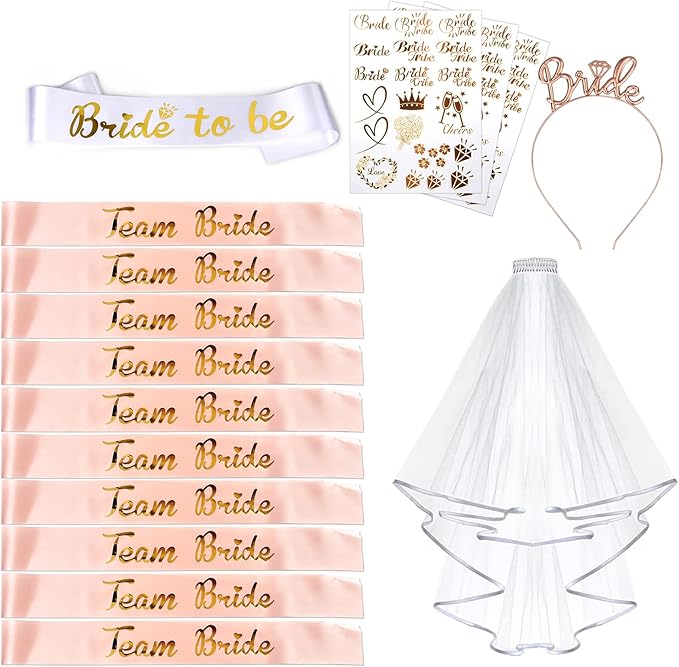 AniSqui 16 Pezzi Gadget Addio al Nubilato Sposa e Amiche, Velo Sposa