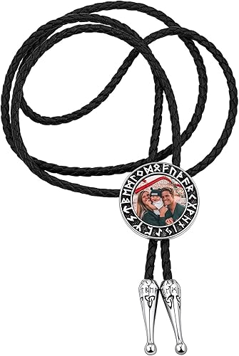 FaithHeart Corbata de bolo nórdico vikingo para hombre, corbata de cuero negro con colgante de acero inoxidable, corbata de vaquero occidental, caja