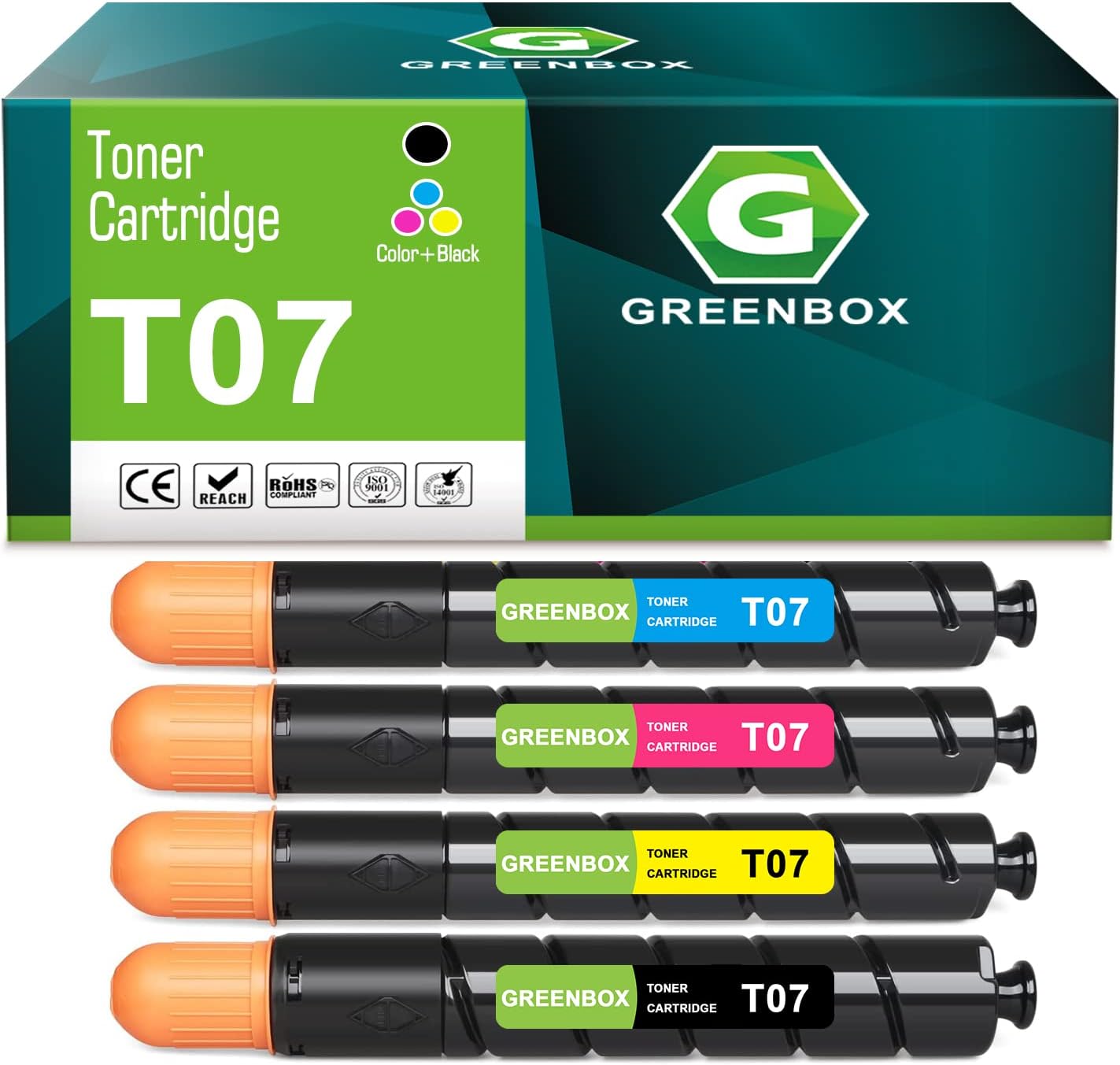 GREENBOX Remanufactured C165 C270 T07 Toner Cartridge Replacement for 3641C001AA 3642C001AA 3643C001AA 3644C001AA for Canon C165 C270 T07 for C165 DX C7780 C7770 C7765i Printer | 54,500 Pages