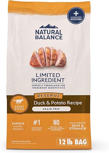 Natural Balance Dieta de ingredientes limitados de pato y patata  Alimento seco para perros sin granos para adultos  12 libras Bolsa