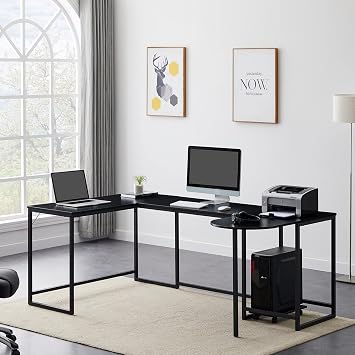 78.7" computer desk, U-Shaped Computer Industrial Corner Desk, Gaming Desk Table with CPU Stand, Sturdy Student Writing Desk Workstation, Modern Simple Style Laptop Table for Home OfficeBlack