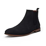 Mens Chelsea Boot Slip On Pointed Toe Stacked Low Heel Faux Suede Casual Dress Boot