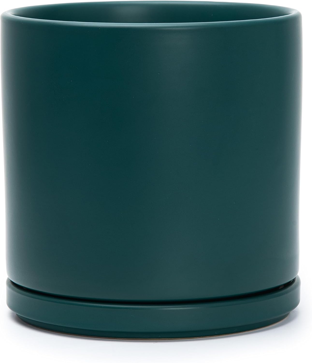 D'vine Dev 8 Inch Ceramic Planter Pot with Drainage Hole and Saucer, Indoor Cylinder Round Planter Pot, Teal, 94-O-D-9