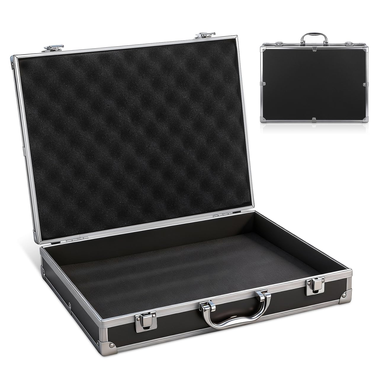 Aluminum Hard Case Briefcase Box Lockable Flight Case Container for Test Instruments Cameras Tools Mechanical Garage Black