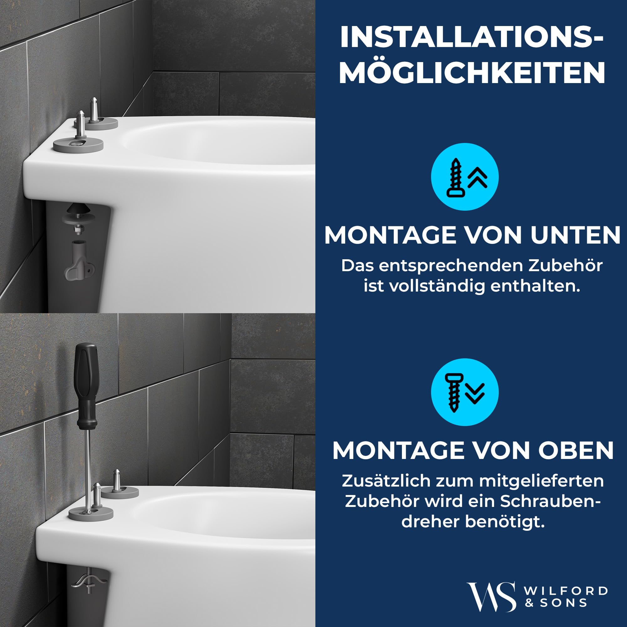 Wilford & Sons PREMIUM Toilettendeckel - WC Sitz mit Absenkautomatik - Klodeckel D-Form weiß - Hochwertige Klobrille, Toilettensitz Klo Deckel abnehmbar, Einfache Reinigung - Toilettenbrille Duroplast