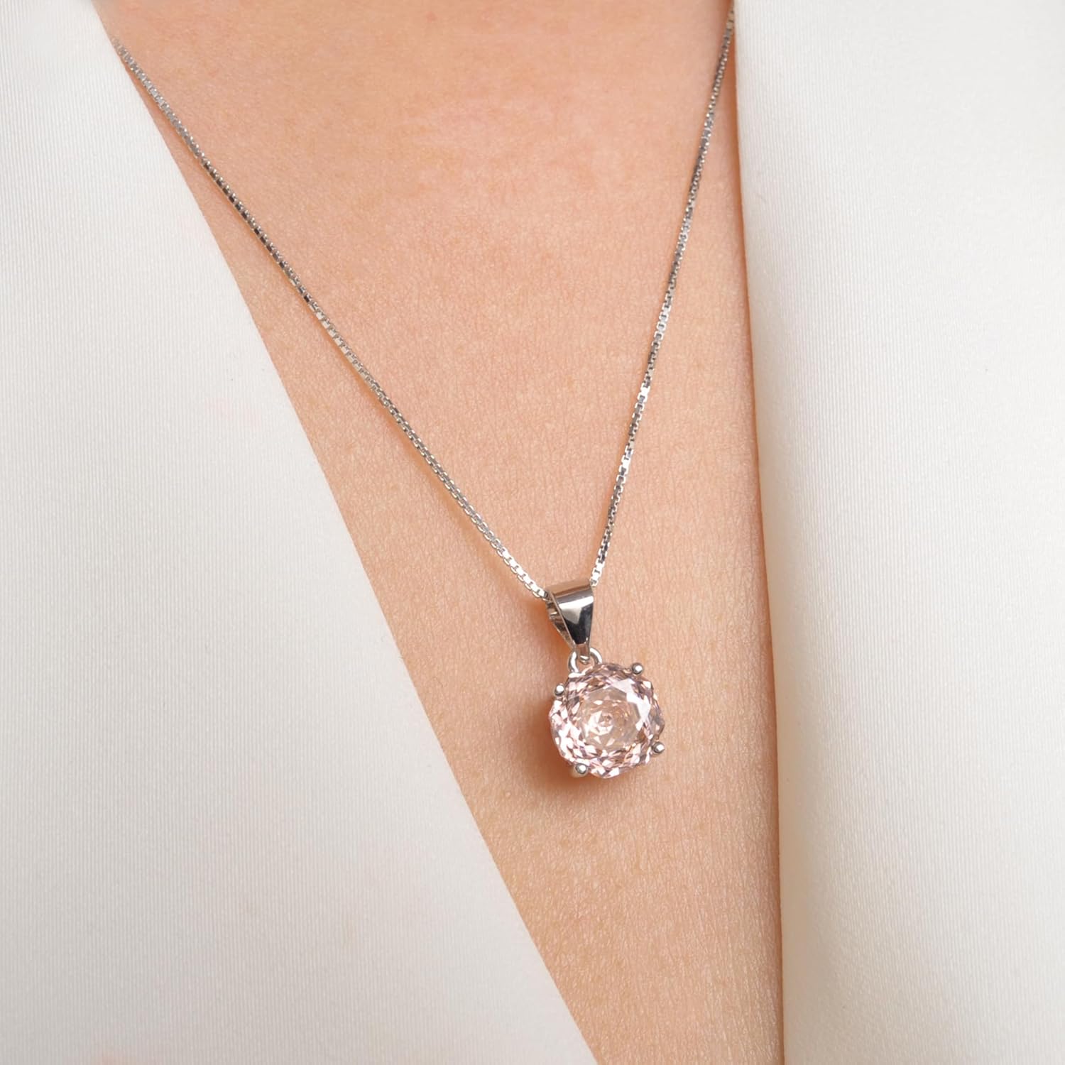 2ct Octagon Cut Morganite & Pink Cubic Zirconia Pendant Necklace - 18 inches 925 Sterling Silver Box Chain for Women, Gift Ready Jewelry - Image 8