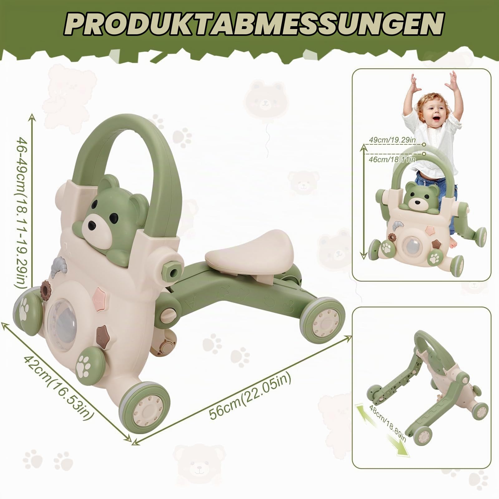 Baby Lauflernwagen 3 in1,mit Lichtern, Musik und Spielzeug,Regulierbarer Geschwindigkeit Baby Walker,Roller,Laufräder,Kann das Gewicht Erhöhen,Geschwindigkeit Für Babys ab 6 Monaten