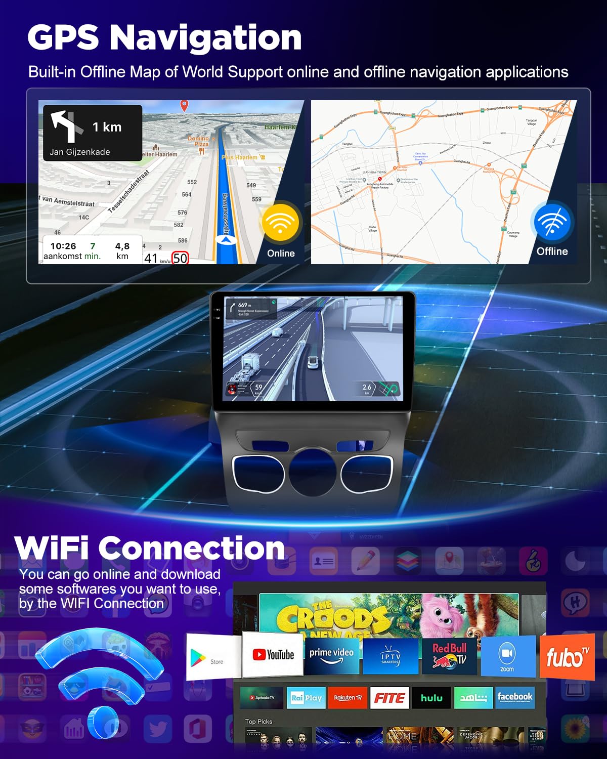 NHOPEEW 4+128G Android Autoradio per Citroen C4/DS4 2012-2018 con Wireless Carplay Android Auto - Schermo incell da 10 pollici Supporto WiFi GPS Comandi al volante + Telecamera di retromarcia Canbus