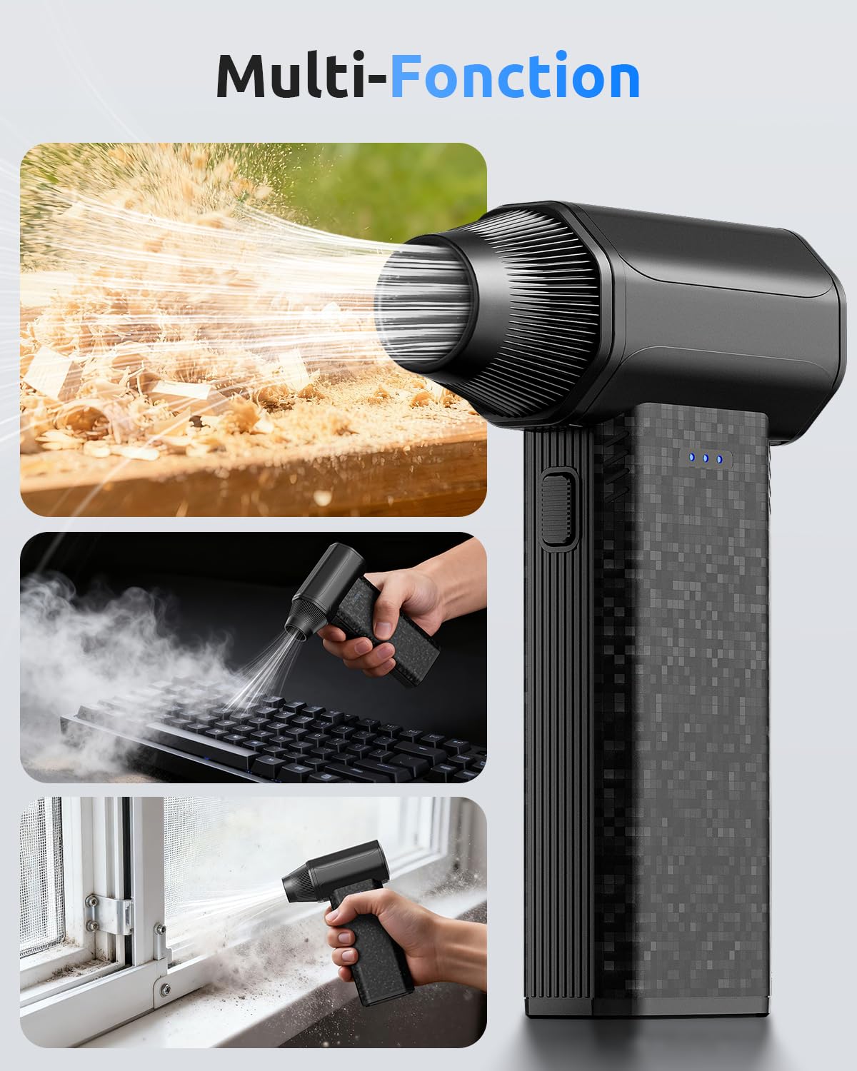 X113 Souffleur d’Air Électrique 110 000 Tr/Min – Air Duster Rechargeable 2500 mAh x2, Moteur 120 W & 3 Vitesses Réglables, USB-C, Alternative aux Bombes à Air pour PC,Clavier,Voiture et Maison