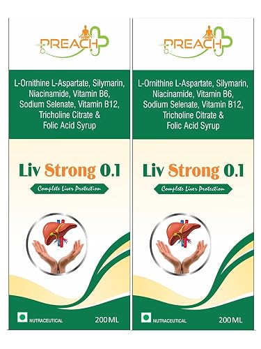 Preach Pharma Liv Strong 0.1 L-Ornithine L-Aspartate, Silymarin, Niacinamide, Vitamin B6, Sodium Selenate, Vitamin B12 Folic Acid & Tricholine Citrate Syrup Pack Of 2