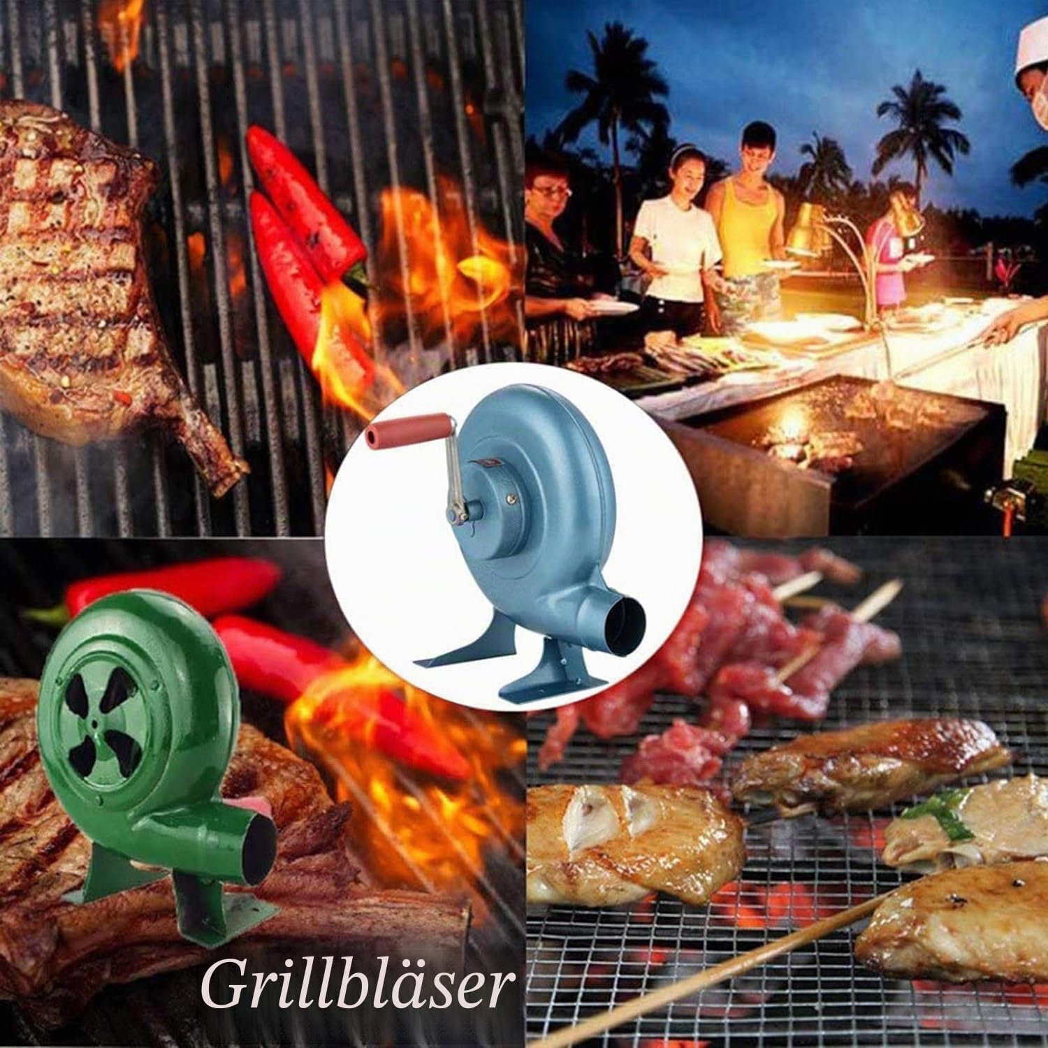 LegendTech Handkurbel-Schmiede-Gebläse 300 W Blau Eisengetriebe manueller Ventilator