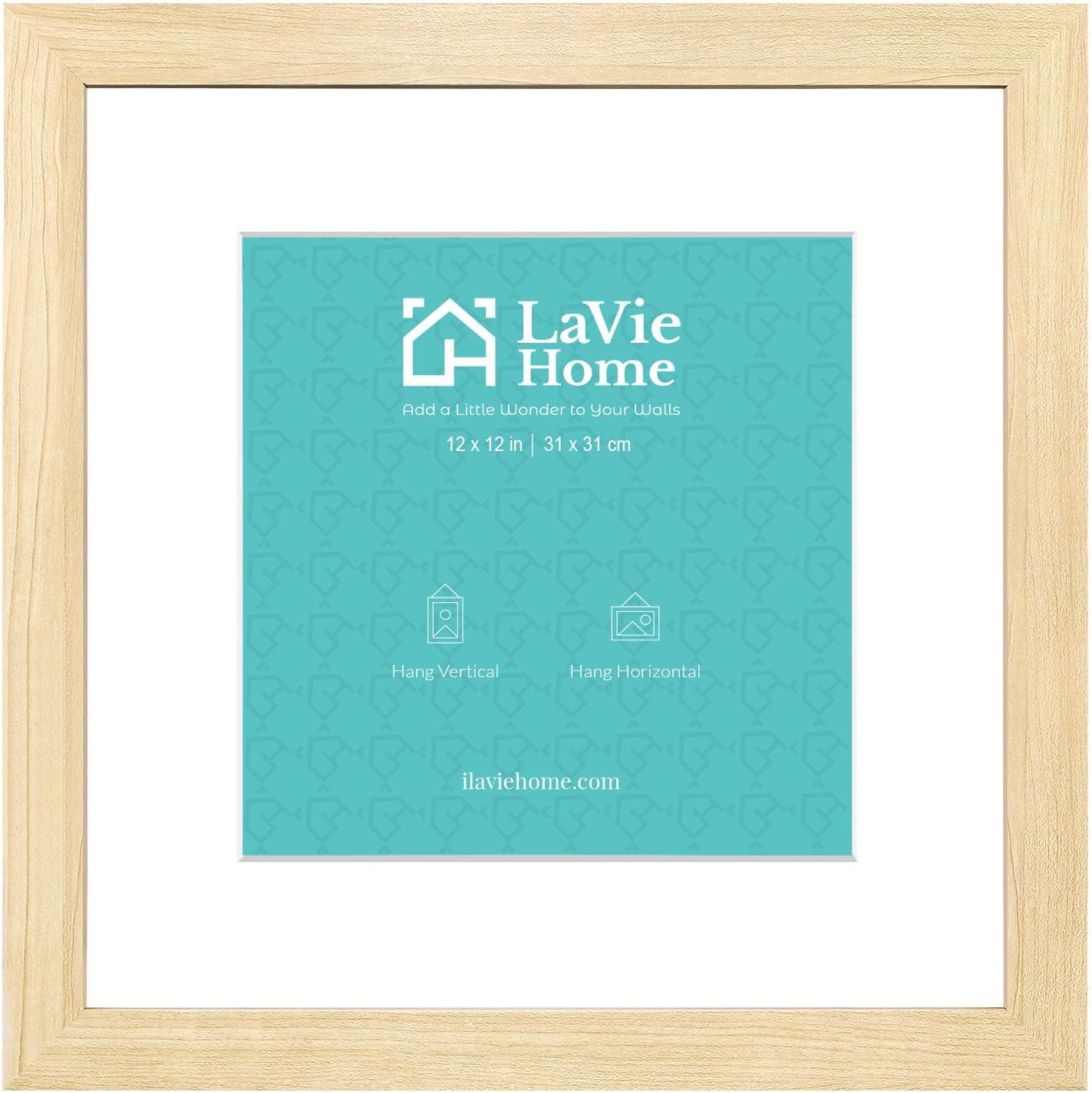LaVie Home 12x12 Picture Frame Beige Oak Wood Poster Frame, Display Pictures 8x8 with Mat or 12x12 Without Mat, Stable Frame and Polished Plexiglass, Horizontal and Vertical Format of The Walls 12x12 Beige Oak