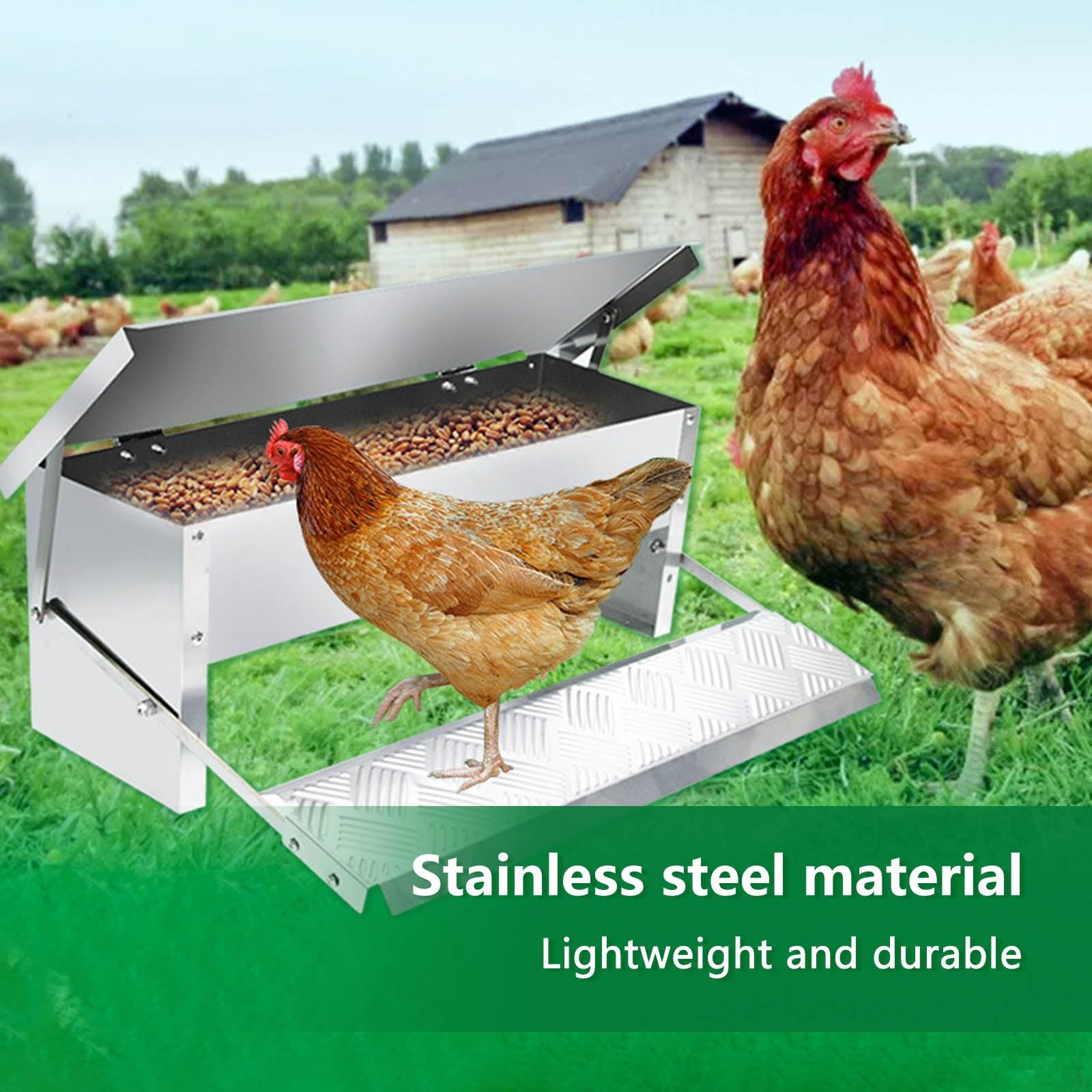 Comedero AutomáTico para Gallinas Comedero con Pedal AutomáTico Interruptor de Gravedad Comedero Gallinas Antipajaros FáCil de Limpiar Comederos AutomáTicos de Pollos con Tapa