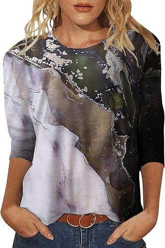 Camisetas gráficas para mujer, manga 34, de verano, étnico, floral, delgadas, con cuello redondo, ajustadas
