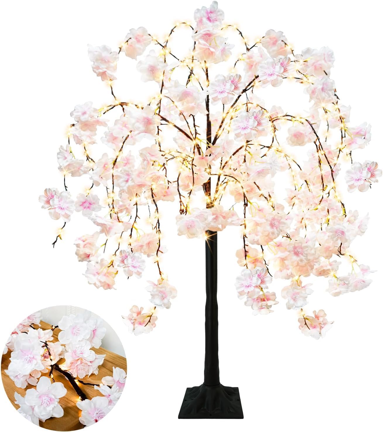 Amazon.com: obbsie 4FT Cherry Blossom Tree with 360 LED Fairy Lights ...