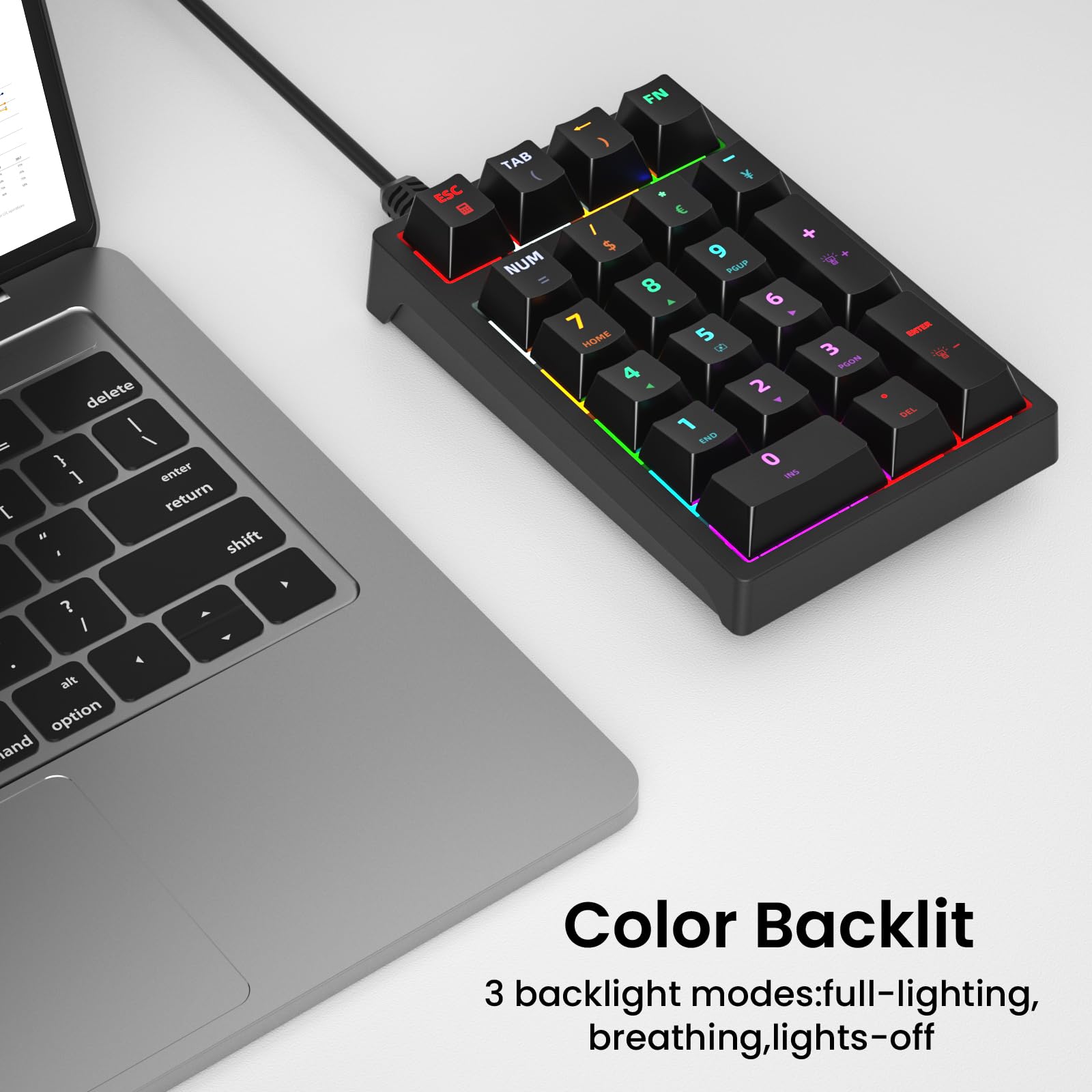 Gurjot Mechanische Ziffernblock, USB-verkabelt, 21-Tasten-Nummernblock, RGB-Hintergrundbeleuchtung, Anti-Ghosting-Tastatur für Laptop, Desktop-PC, Excel-Buchhaltungsdateneingabe