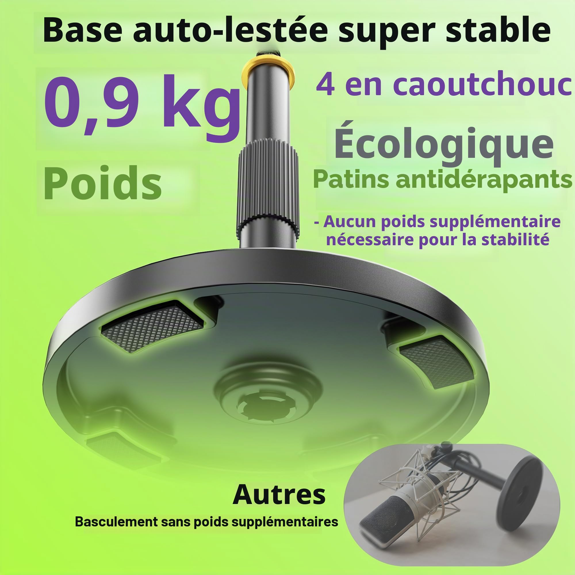 AA AUDIO ACCESSORY Support pour microphone de bureau court, Ultra bas 12,7 cm réglable, capacité de charge 3 kg, support de table pour microphone de bureau tout métal pour Shure SM7B SM7dB MV7+ MV7X