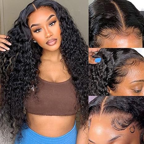 Deep Wave Lace Front Wigs Human Hair 13x6 HD Transparent Deep Curly Lace Frontal Wigs for Women 200% Density Glueless Virgin Brazilian Human Hair Pre Plucked with Baby Hair Super Soft 20 Inch