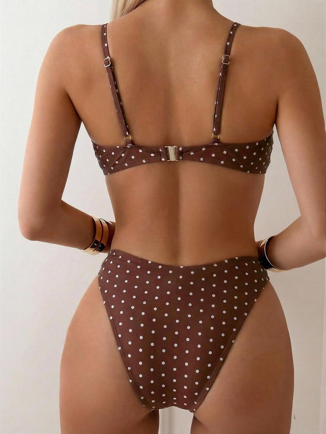 SweatyRocks Women's 2 Piece Bikini Set Spaghetti Strap High Cut Push Up Underwire Swimsuit