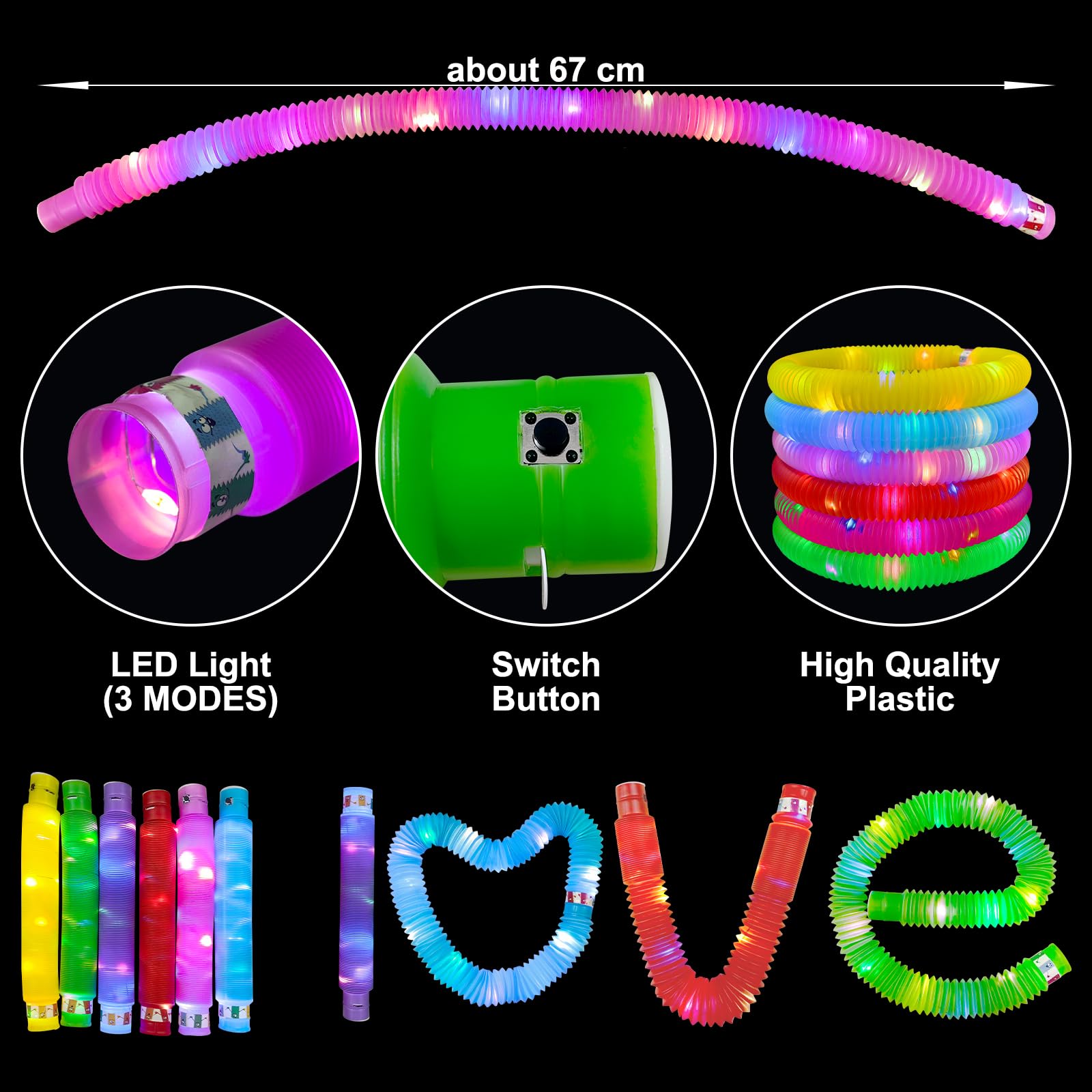 ALEENFOON 12 Tubes lumineux pop à LED Jouets sensoriels Fidget Bâtons lumineux pop à LED Brille dans le noir Fournitures de fête pour cadeaux de Noël Halloween Décorations de fête (A