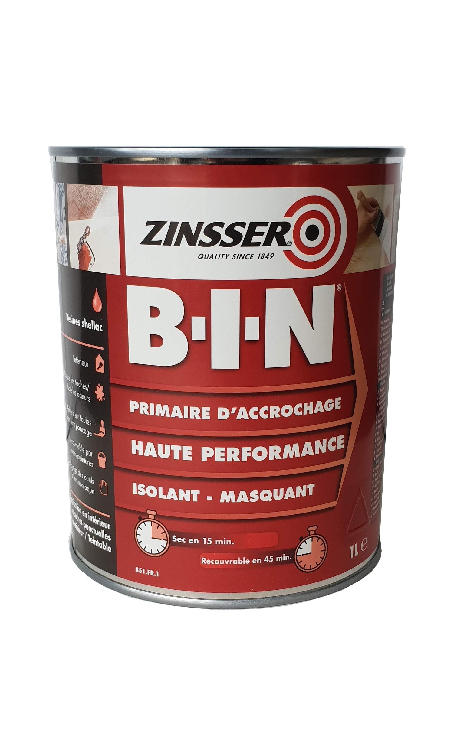Primaire blanc d’accrochage, d’isolation et de blocage des taches, à base de résine shellac pigmentée en phase solvant (1L)