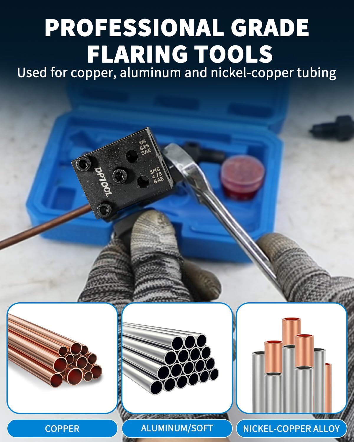 DPTOOL Brake Line Flaring Tool Kit 3/16" 1/4" SAE Double Flare Tool