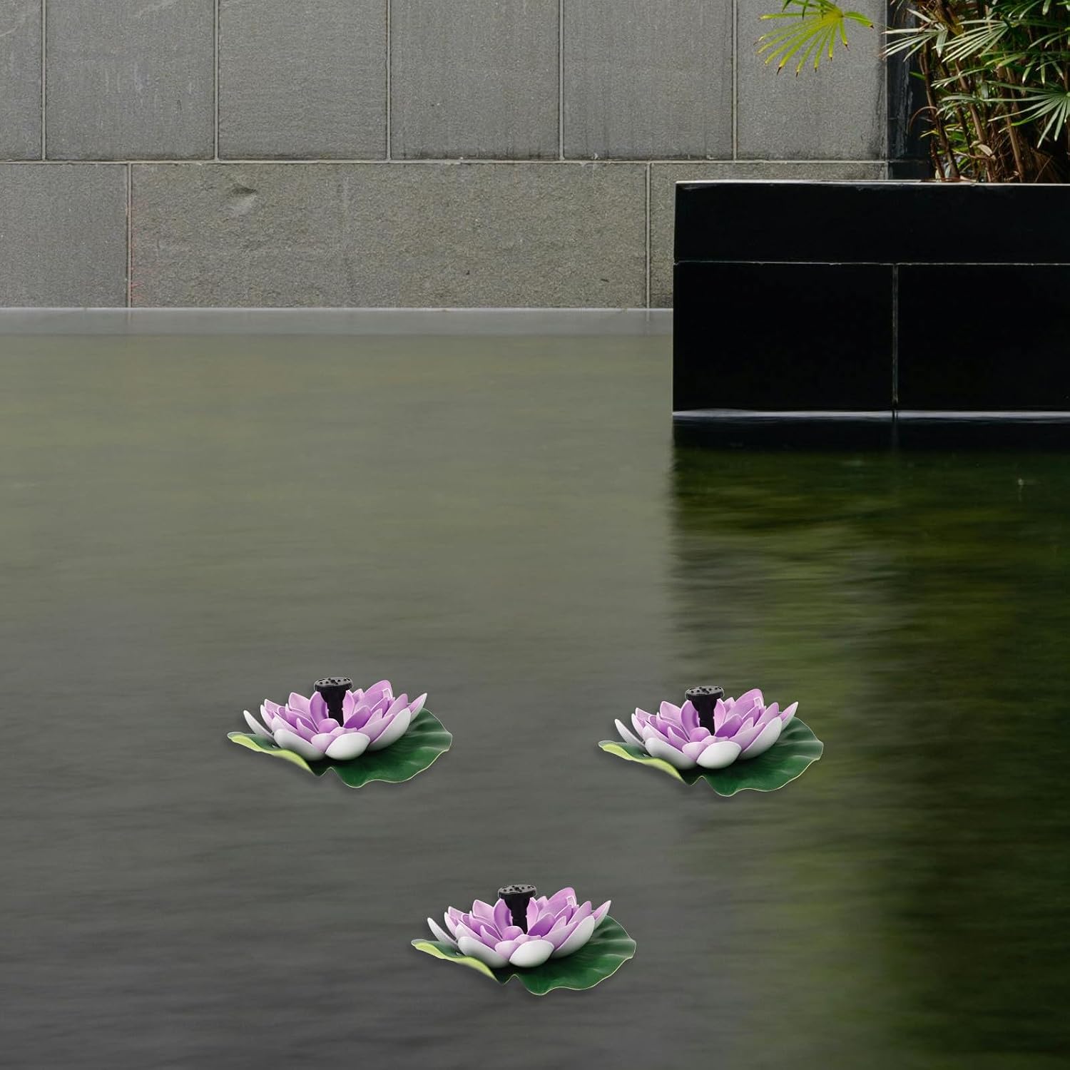 Kisangel USB Charging Outdoor Lotus Fountain Floating Pond Water Fountain Garden Decor Violet Lotus Shape