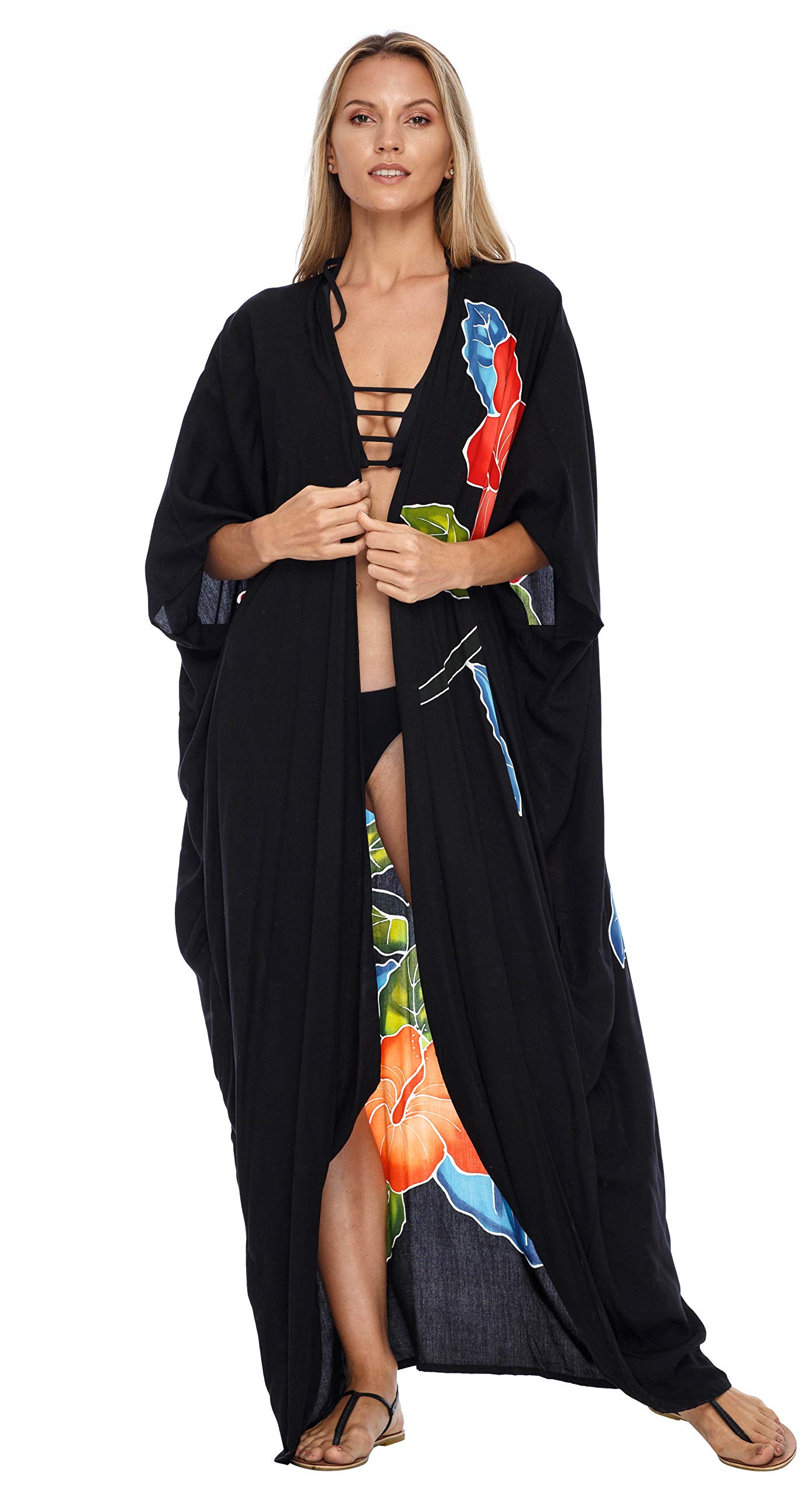 SHU-SHI - Kimono para mujer - Ideal para la playa - Estampado floral - Talla única