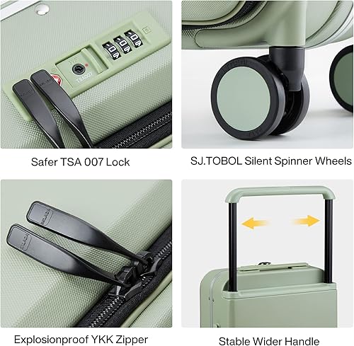 Vista 7 de MILADA Equipaje de mano de asa ancha con bolsillo frontal, equipaje de apertura frontal rígido de 20 pulgadas con ruedas giratorias, maleta