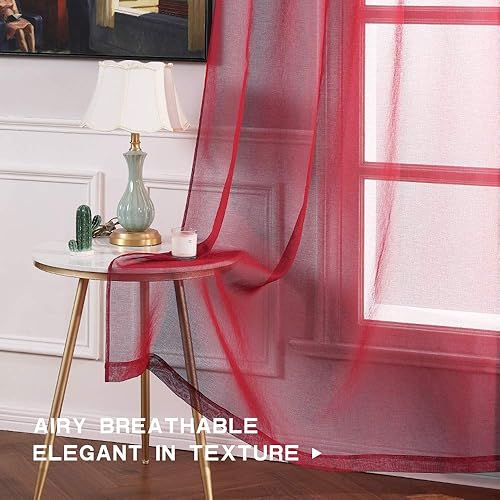 Miniatura 5 de MIULEE - Cortinas transparentes para ventana (2 paneles). Cortinas elegantes., Poliéster & Mezcla de poliéster, Rojo