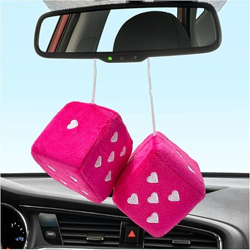 Miniatura 12 de 2 PCS Dados de Felpa Mullidos para Espejo Retrovisor de Automóvil, 3 pulgadas, Dados Cuadrados Retro en Forma de Corazón, Ornamento Colgante para