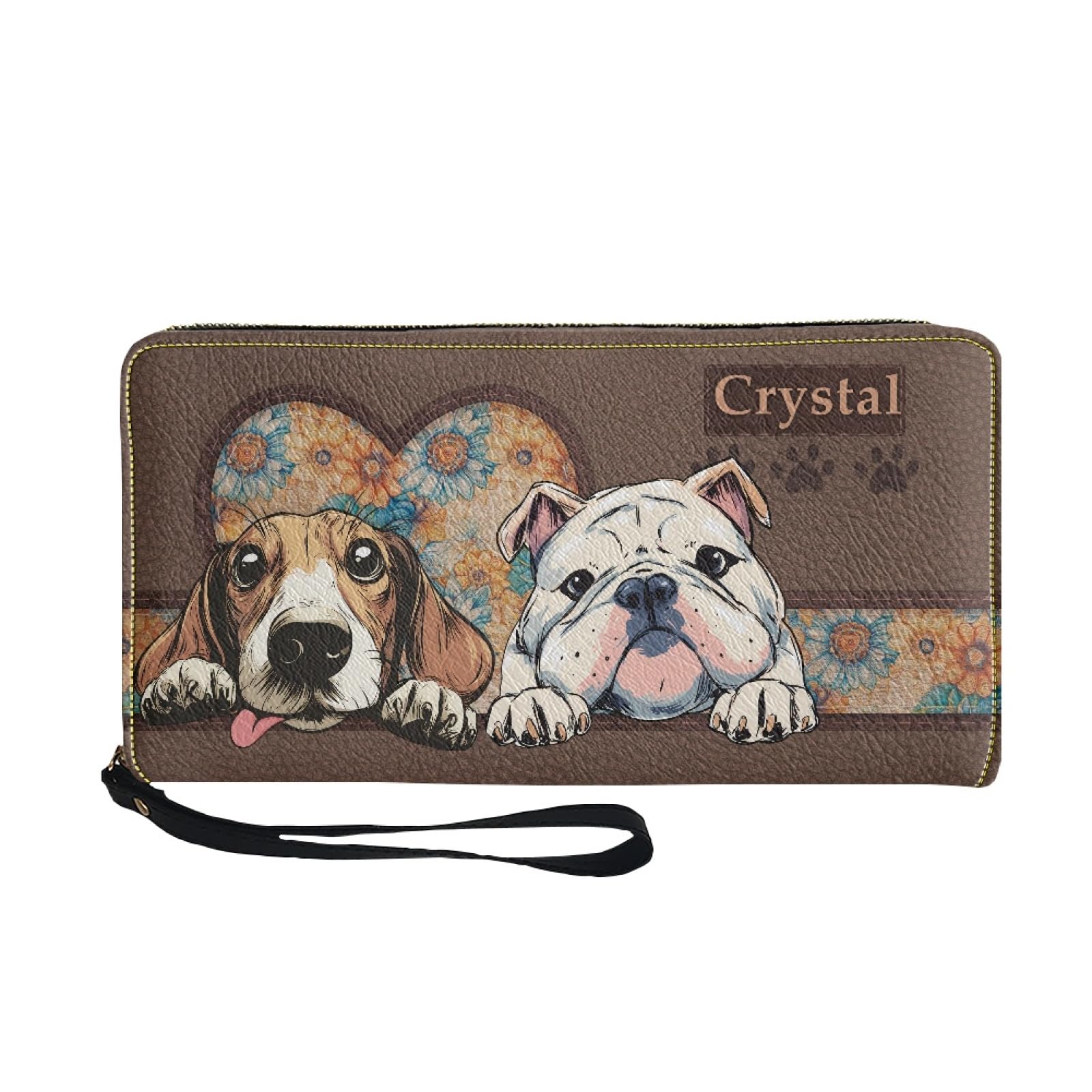 Bulopur Personalized Name Wristlet Wallet for Women Beagle Pug Dog Clutch Purse PU Leather Zipper Credit Card Wallet Coin Cash Holder Ladies Handbags Halloween Gifts for Dog Lovers