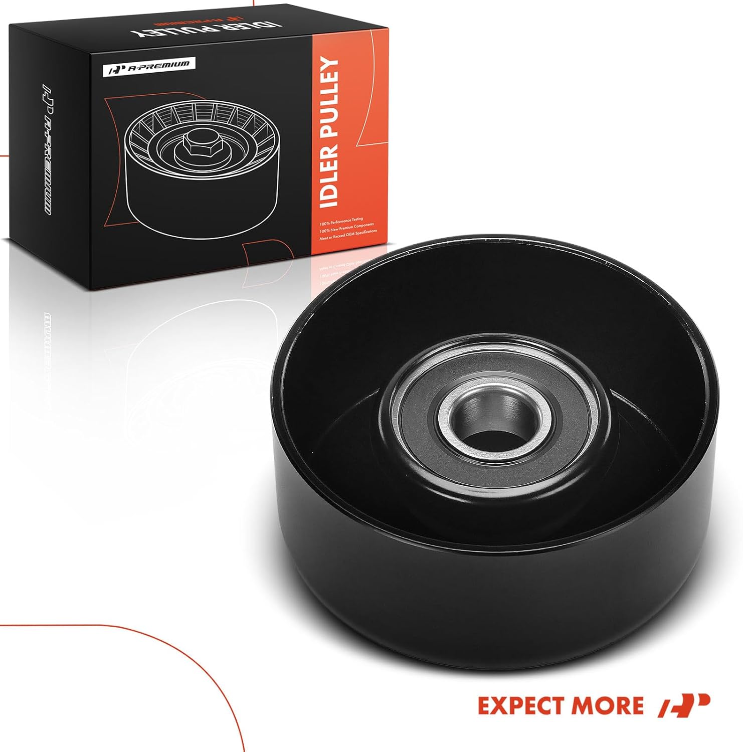 A-Premium Belt Idler Pulley Compatible with Ford F-250 F-350 F-450 F-550 Super Duty 2003-2010/2012-2019, F-650, F-750, E-350 E-450 Super Duty & Starcraft Bus Starlite & International Harvester CF500