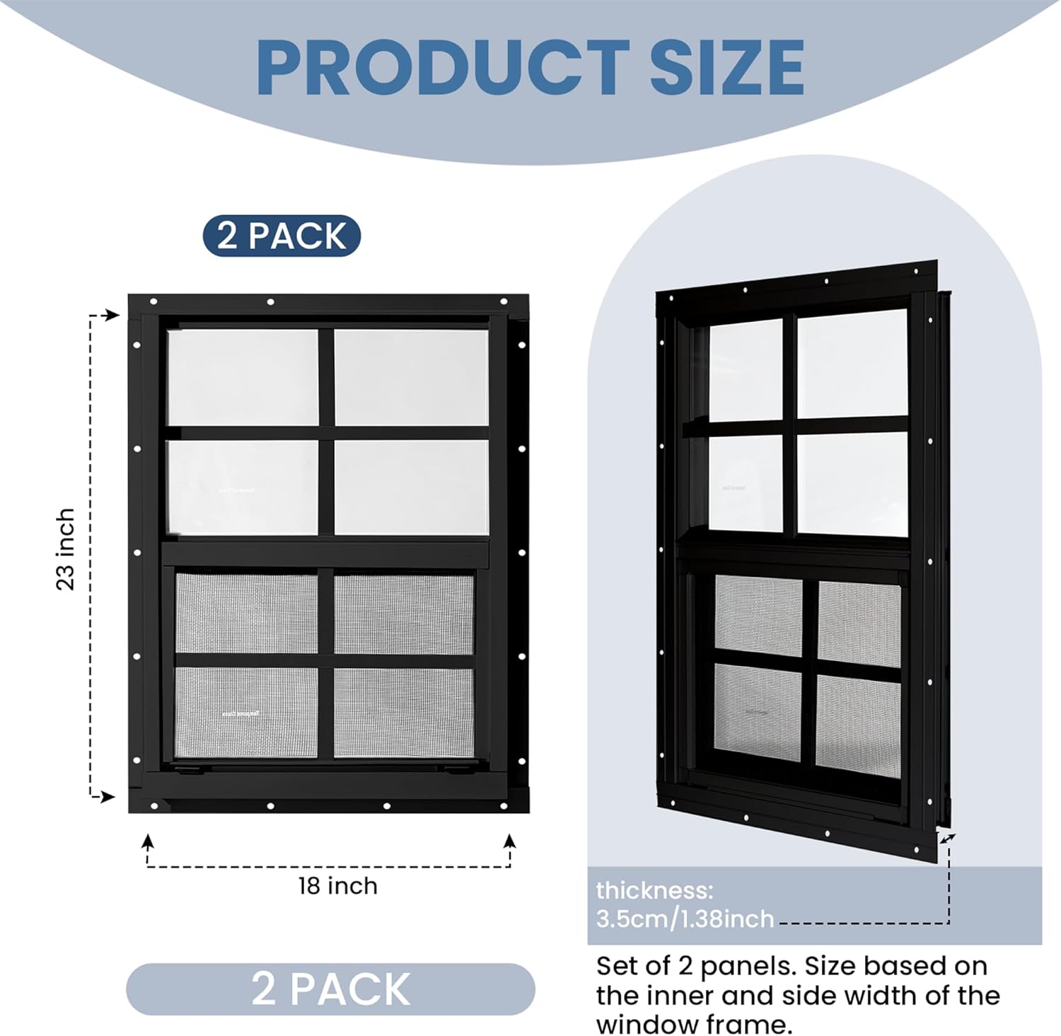 COLORPAPA 2 Pack Shed Windows,18" x 23" Flush Mount Small Window,Sliding Windows with Tempered Glass and Fiberglass Screen Shed, Chicken Coop, Playhouse, Household, Garage, Barns (Black)