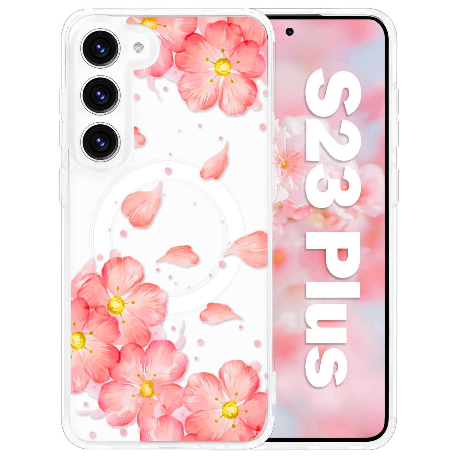 Coque Samsung S23 Plus transparente à fleurs compatible MagSafe Tcaraersing - 8