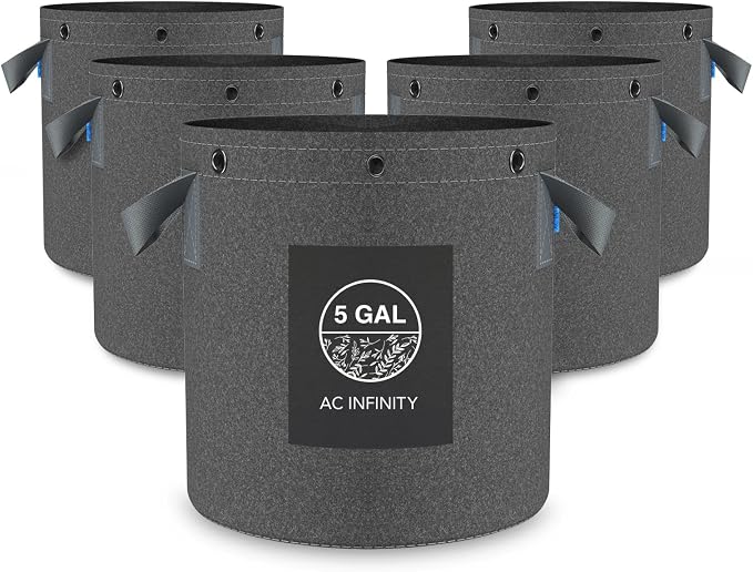 Five-gallon heavy-duty fabric grow bags with handles and training rings