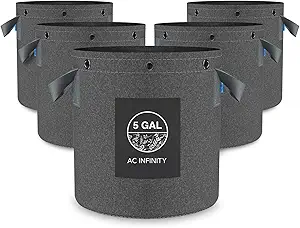 AC Infinity Heavy Duty Fabric Pots, 5 Gallon Aeration Reusable Grow Bags 5-Pack with 500G Thick Nonwoven Fabric and Multi-Purpose Rings, for Low Stress Plant Training Fruits, Vegetables, and Flowers