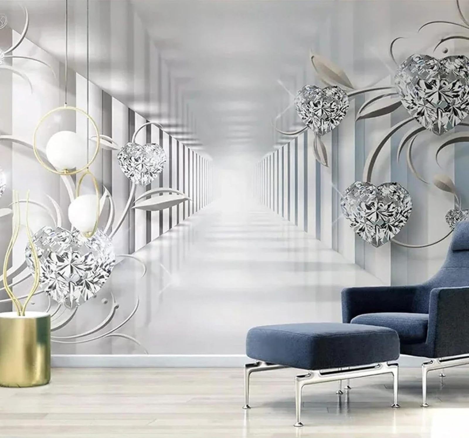 XLMING Abstract Corridor Spatial Extension Heart Diamond 3D Wallpaper Luxury Home Dining Decor Paste Sofa Living Room The Wall for Bedroom Mural-400cm×280cm