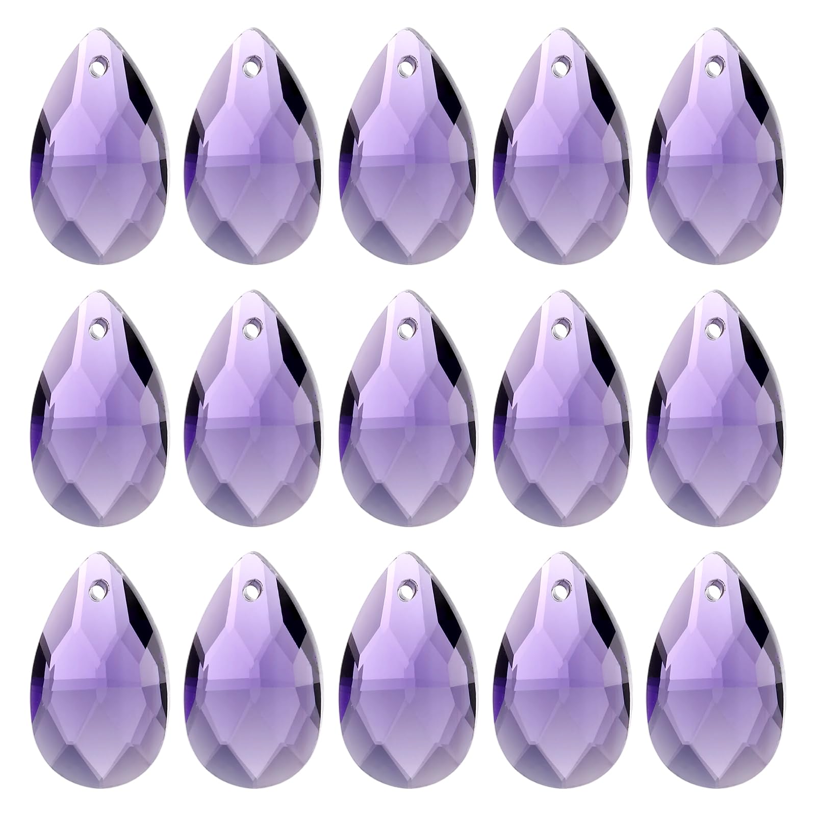 YELARXI Glass Teardrop Beads, Lamp Repair Pendants with Metal 22x13 mm & 15 Pack & Glass & Purple-Fitting For(Window/Light Lamp/Jewelry Making/Decoration)