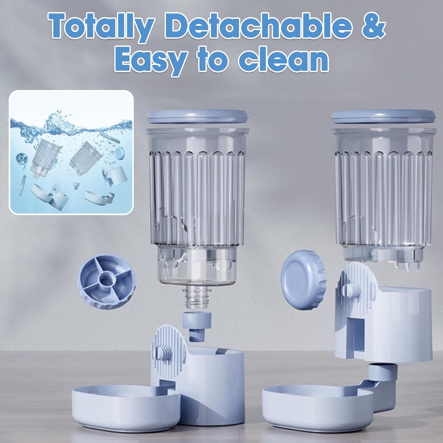 Hanging Small Pet Feeder and Water Dispenser, 1L Auto Cat Food Bowl and 0.8L Water Bottle Dispenser, Auto Gravity Pet Feeder and Waterer Set for Puppy, Kitten, Rabbit and Small Pets (Blue)