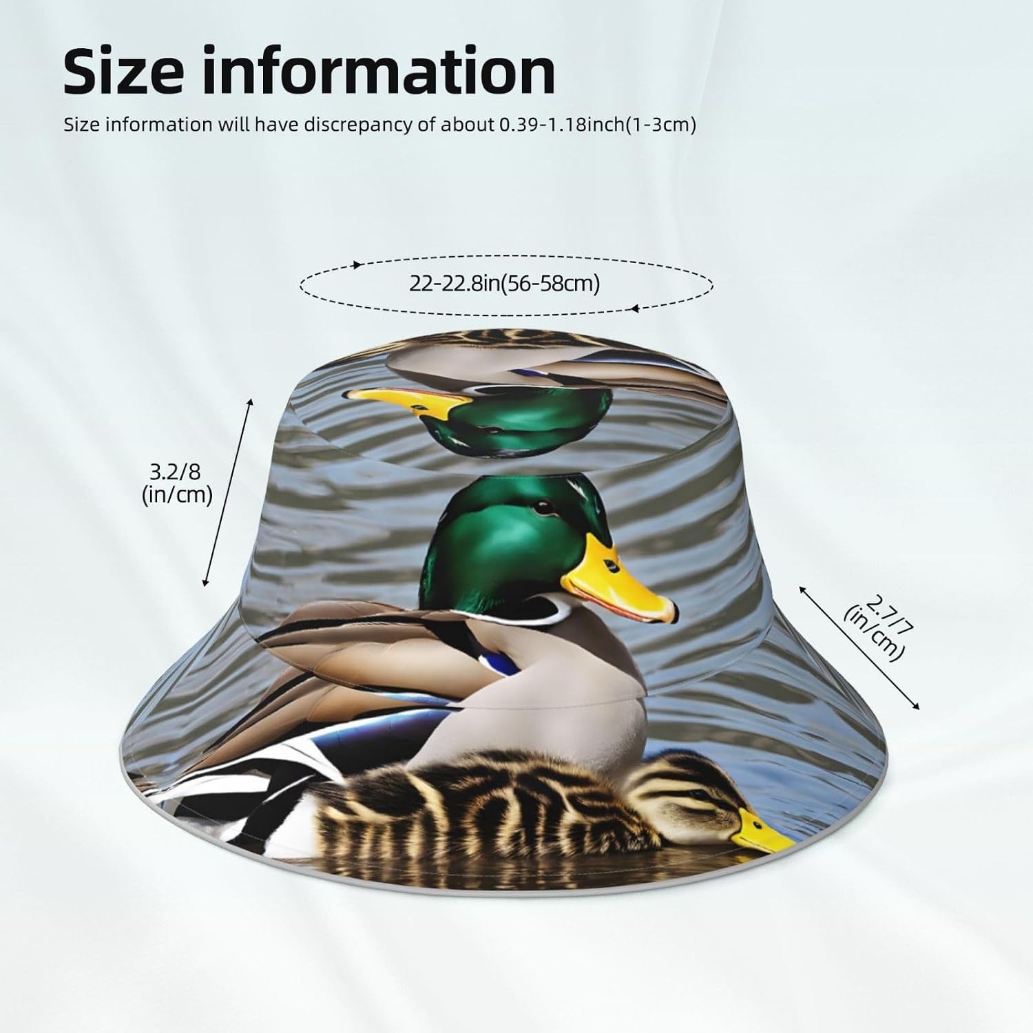 (Mallard Duck) Reflective Reversible Bucket Hat Foldable Breathable Stylish Two-Way Wear for Outdoor Travel Daily Activities Black