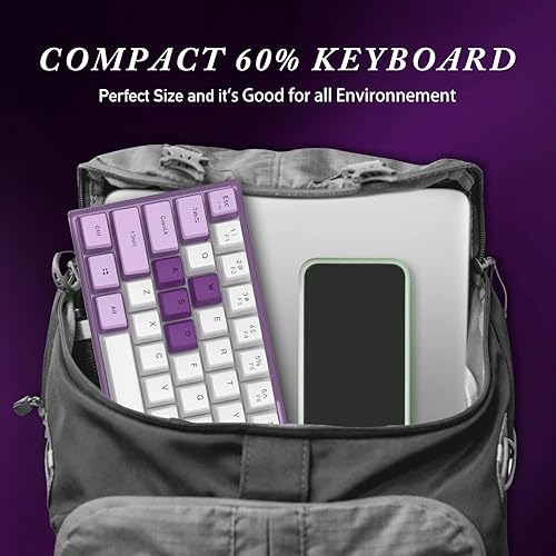 Miniatura 6 de Womier WK61 Teclado morado Teclado mecánico para juegos 60% RGB, mini teclado intercambiable en caliente con teclas de pudín, controlador