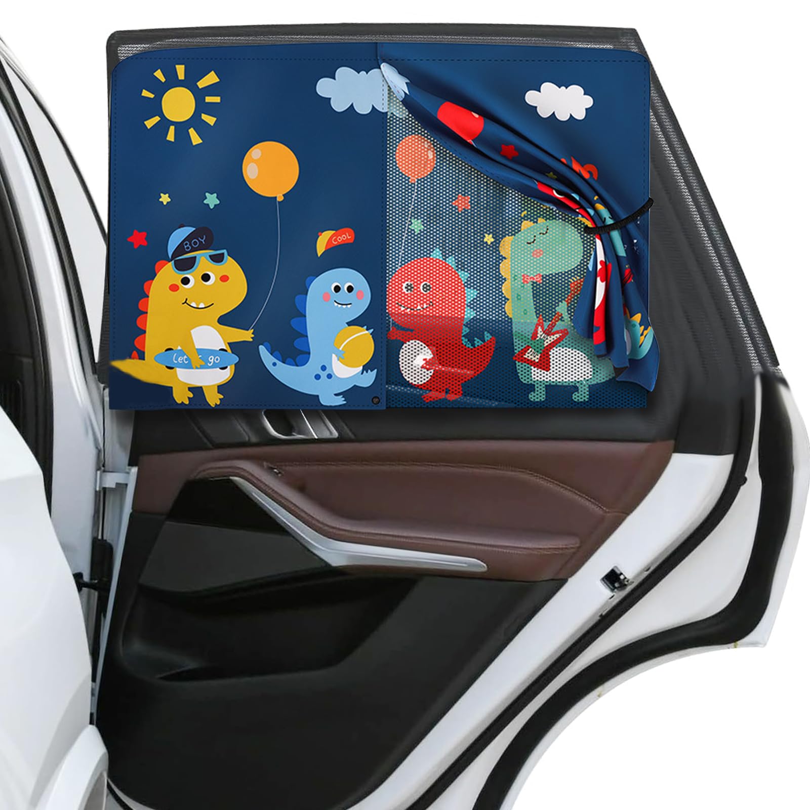 Dinosaurio Parasol Coche Bebe, 68 x 50 cm Parasol de Coche magnética de Doble Capa para Ventana Lateral Trasera, Sombrilla Universal con protección UV, Compatible con la mayoría de los vehículos