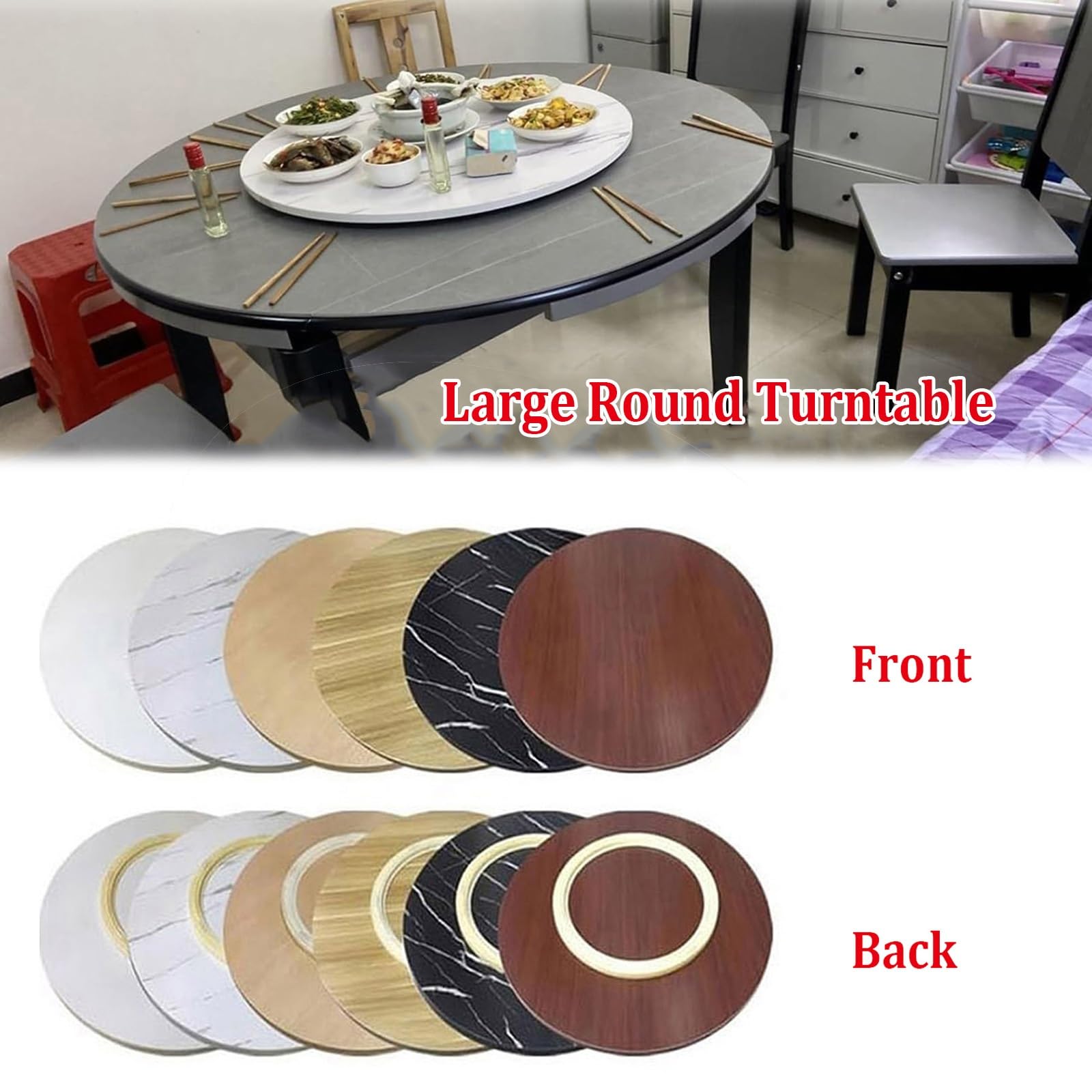 Grande vassoio da portata rotondo girevole in legno, 90 cm, facile da raggiungere cibo su cucina o tavolo da pranzo, piatto di servizio di qualità alberghiera, rotazione a 360° per un uso conveniente