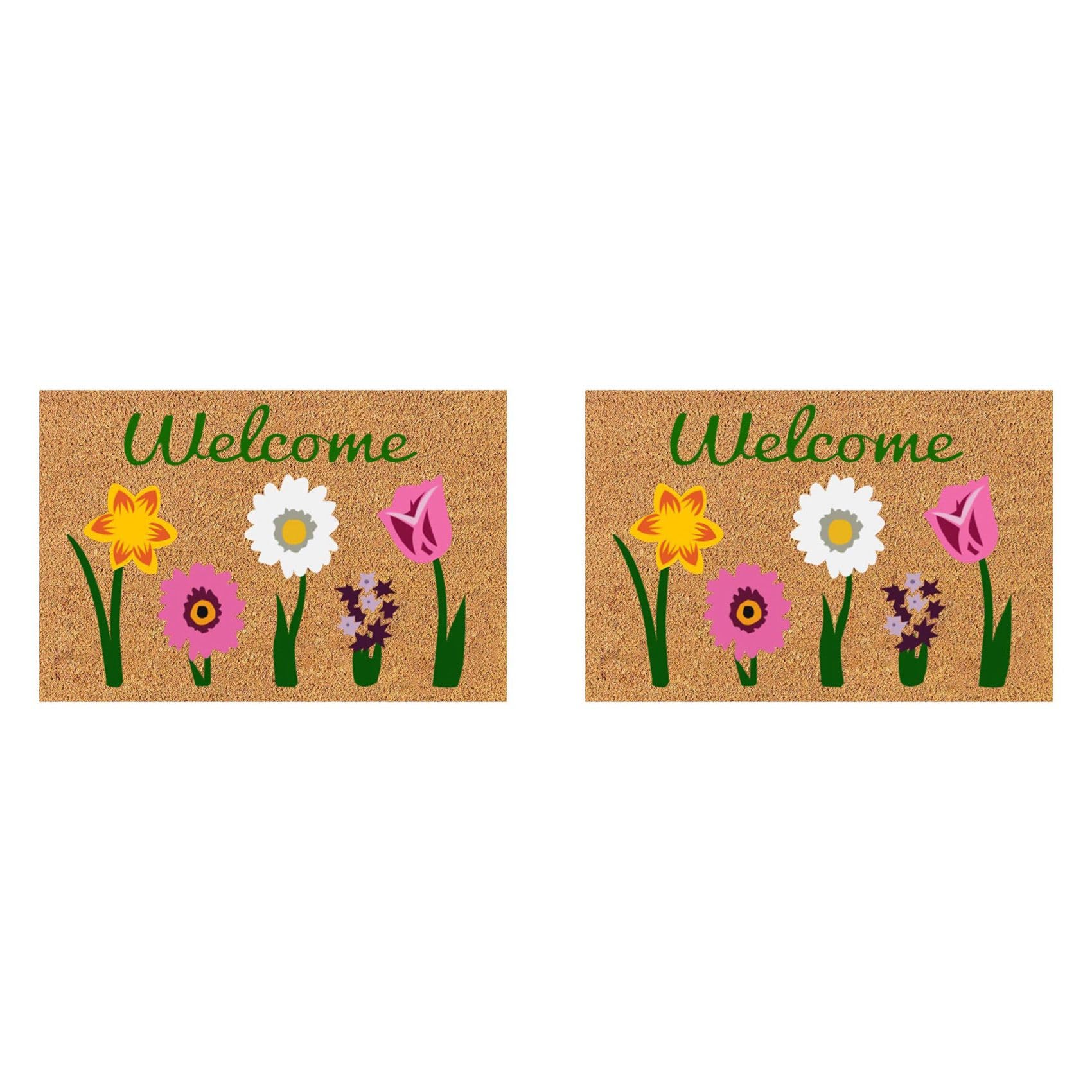 Vjsujehgy 2X Welcome Floral Coir Doormat for Indoor Outdoor the Outdoor Mat for Entryway Outside Yard Home Decoration
