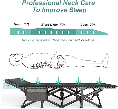 Miniatura 3 de Cuna de camping para adultos, cómoda, plegable para dormir, cama plegable ligera con bolsa de transporte para niños, soporta 450 libras, camping al