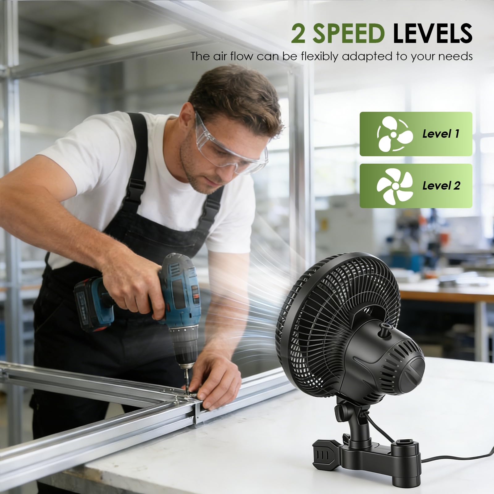 Grow Clip-Ventilator 25W, Oszillierender Klemmbar 22cm Durchmesser für Growzelt Growbox mit 1.5m langes Kabel, Oszillierender Lüfter mit Clip, 2 Geschwindigkeitsstufen
